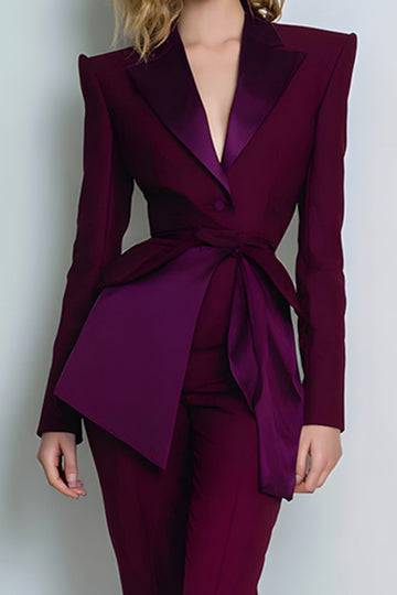 2-Piece Burgundy Women Suits With Belt
